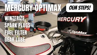 How to Winterize a Mercury Optimax Outboard Motor.  Spark Plugs, Gear Lube, Fuel Filter, and more!