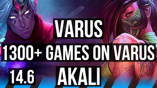 VARUS vs AKALI (MID) | 1300+ games, 10/3/8, Dominating | KR Master | 14.6