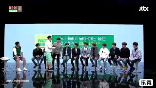 Members assuring Jihoon that he's pretty and handsome