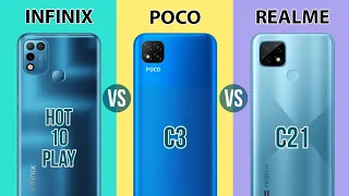 Infinix Hot 10 Play vs Poco C3 Vs Realme C21