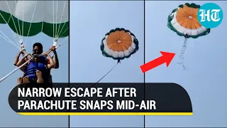 Watch: Parachute rope snaps mid-air during parasailing in Diu, couple crashes into sea