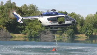 Polizei-Hessen macht Löschflüge mit Bambi-Bucket. D-HHEB, IBIS-2, Eurocopter EC-145, Waldbrand