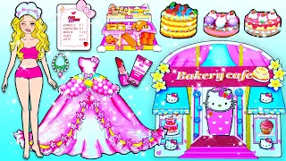 Học Làm Búp Bê Giấy - Bé Kẹo Rapunzel Trang Trí Cửa Hàng Bánh Hello Kitty - Câu Chuyện Của Barbie