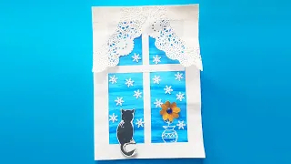 DIY winter window / Поделка "Окно в зимнюю сказку" / Craft for kindergarten