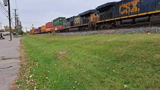 Long Southbound CSX Double-Stack train through Plymouth, MI. today, 10-25-23