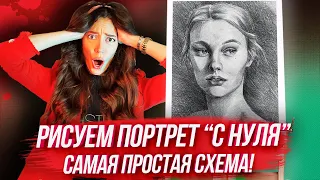 ПОРТРЕТ С НУЛЯ ЗА 20 МИНУТ? САМАЯ ПРОСТАЯ СХЕМА! / Урок рисования для начинающих пошагово.