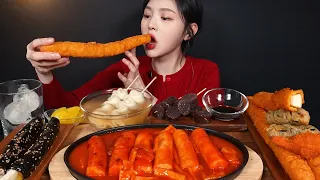 SUB)Spicy Rice Cake Tteokbokki, Giant Deep-fried Squid, Kimbap! Korean Street Food Mukbang Asmr