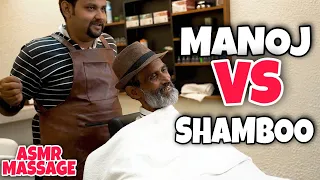 MANOJ MASTER TAKING HEAD MASSAGE AND CRACKING THERAPY FROM INDIAN BARBER SHAMBOO ASMR