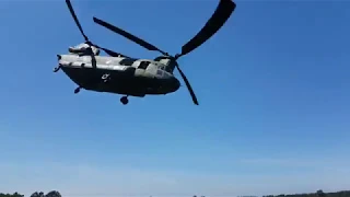 Luchtmobiele brigade van defensie oefent met chinook op heide bij Ede