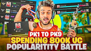 Popularity Battle😳😳 journey 800k uc Pk1 to Pk9 | Mythic rewards and lobby Pubg mobile