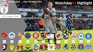 Highlights Summary, Matchday41, EFL League One 23/24, 29 Mar 2024