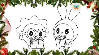 New Year [19 December] Как нарисовать Крошика и Ёжика с подарочками! [Малышарики]