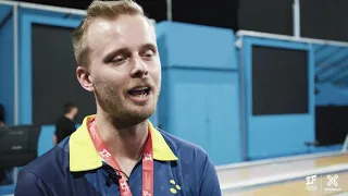 James Blomgren reacts to winning the Gold Medal at the 2021 IBF World Championships