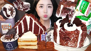 POURING MILK ON CHERRY CHOCOLATE CAKE ASMR DESSERT🍫 TWIX ICE CREAM BAR MUKBANGㅣNO TALKING