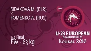 1/4 FW - 63 kg: A. FOMENKO (RUS) df. M. SIDAKOVA (BLR) by TF, 10-0