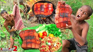 Primitive Technology- Pork Belly Cooking Best Recipe Eat With Somtum