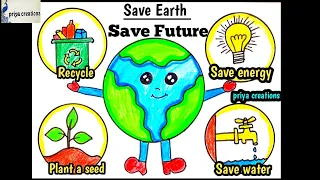 World Earth Day|save earth drawing|How to draw world environment day poster|Save nature drawing easy