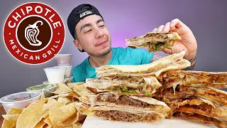 CHIPOTLE New Meaty Cheesy Quesadillas + Barbacoa + Fajita veggies + Steak Mukbang