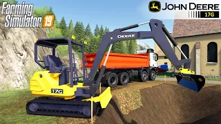 Farming Simulator 19 - JOHN DEERE 17G Compact Excavator Digs The Dirt And Load Into A Dump Truck