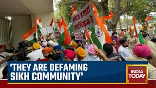 Sikhs Stage Protest Outside UK High Commission In Delhi,  Over Tricolour Incident In London