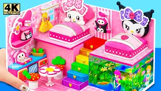 💜 KUROMI vs MY MELODY 🌸 Build Pink Bedroom with Two Bed, Aquarium from Clay ❤️ DIY Miniature House