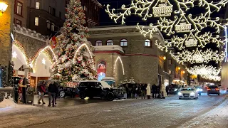 Christmas lights walk St. Moritz Switzerland 🎄 4K winter snow walking tour ❄️