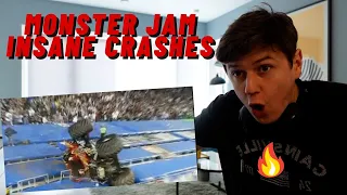 MONSTER JAM INSANE CRASHES!! **IRISH GUY FIRST TIME REACTION**