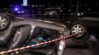 В Киеве на Набережном шоссе произошла серьезная авария с участием автомобиля Ford Scorpio. Водитель