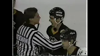 Randy HIllier hits Wayne Gretzky - Jan 24, 1987