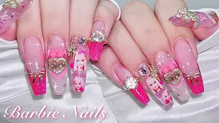 sub) Pink Barbie Nails💖✨/🇰🇷Korea Nails / Polygel extension / Nail art / Self-Nails / Nail ASMR