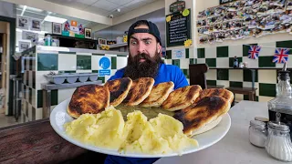 EAT ALL THIS UNDER 6 MINUTES TO BEAT A 5 YEAR RECORD! | FLO'S PIE & MASH CHALLENGE | BeardMeatsFood