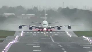 Impressive wet departure from Birmingham Airport of Emirates A380-800 reg A6-EUY (20.10.23)