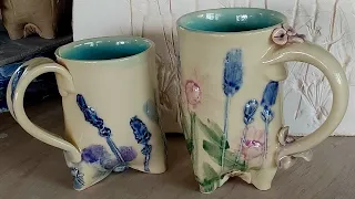 Handbuilt Pottery Floral Mugs (using flowers from the garden)!