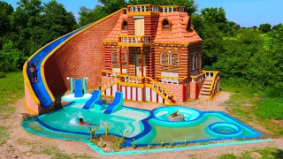 Build The Most Creative 3-Story Classic Mud Villa, Brick Water Slide, Swimming Pool And Fish Pond