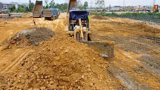 Good job Project Land fill up Processing Dump truck with stronger Dozer push into water Ep11