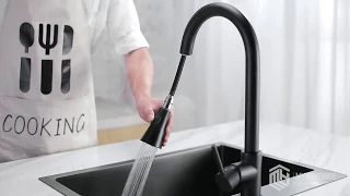 Euro Round Nero Black Pull Out Kitchen Sink Mixer Tap