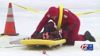 Cranston firefighters practice ice rescues as warmer weather approaches