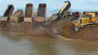 OMG!! The Best Operating Machinery Bulldozer KOMATSU D68E And Dump Truck Unloading