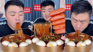 Mukbang Food | Eating Hot and sour powder Noodles, Hot Dog, Egg