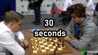 When Magnus Carlsen arrives 2.30 mins late for a 3 minute game