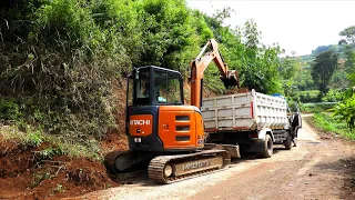 Hitachi Zaxis 48U Mini Excavator Clearing Cliffside  Road