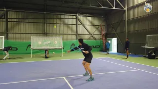 Diego Barreto working on half-volley forehand with Dragonet