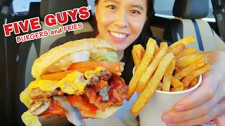 ASMR FIVE GUYS BACON CHEESEBURGER + CAJUN FRIES CAR MUKBANG 먹방 EATING SOUNDS | Rossikle ASMR