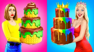 Desafío de decoración de pasteles Rico vs Quebrado | Comer postres caros y baratos de Candy Show