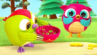 Raspberries and vegetables with Hop Hop the Owl. Educational cartoons for kids. Kids learning videos