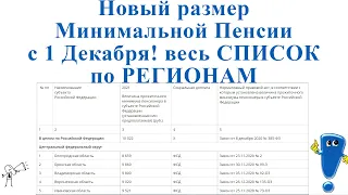 Новый размер Минимальной Пенсии с 1 Декабря! весь СПИСОК по РЕГИОНАМ