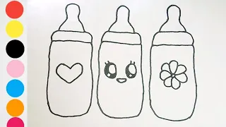 Baby Milk Feeding Bottles Drawing Coloring and Painting Step by Step For Kids and Toddlers #baby