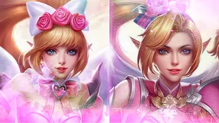 Perbedaan tampilan Skin Valentine Miya sebelum & sesudah revamp