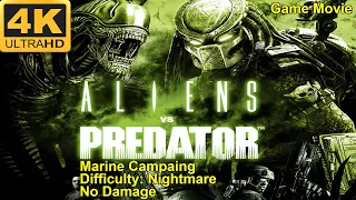 Aliens vs Predator - 4K60FPS - Marine Campaing - Nightmare - No Damage - Game Movie