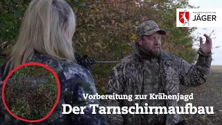 Vorbereitung zur Krähenjagd mit Nils Kradel: Der Tarnschirmaufbau